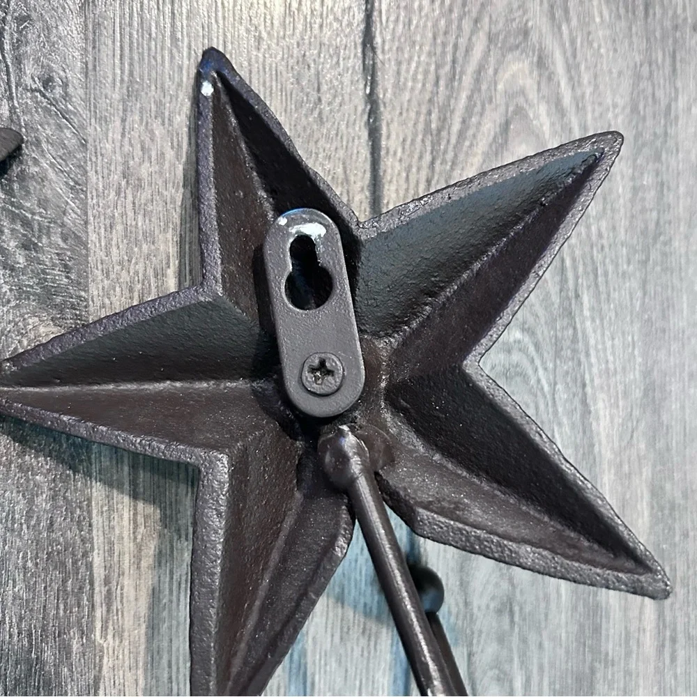 Rustic Texas Star Cast Iron Wall Hooks Western Farmhouse Hanging Decor Set of 2